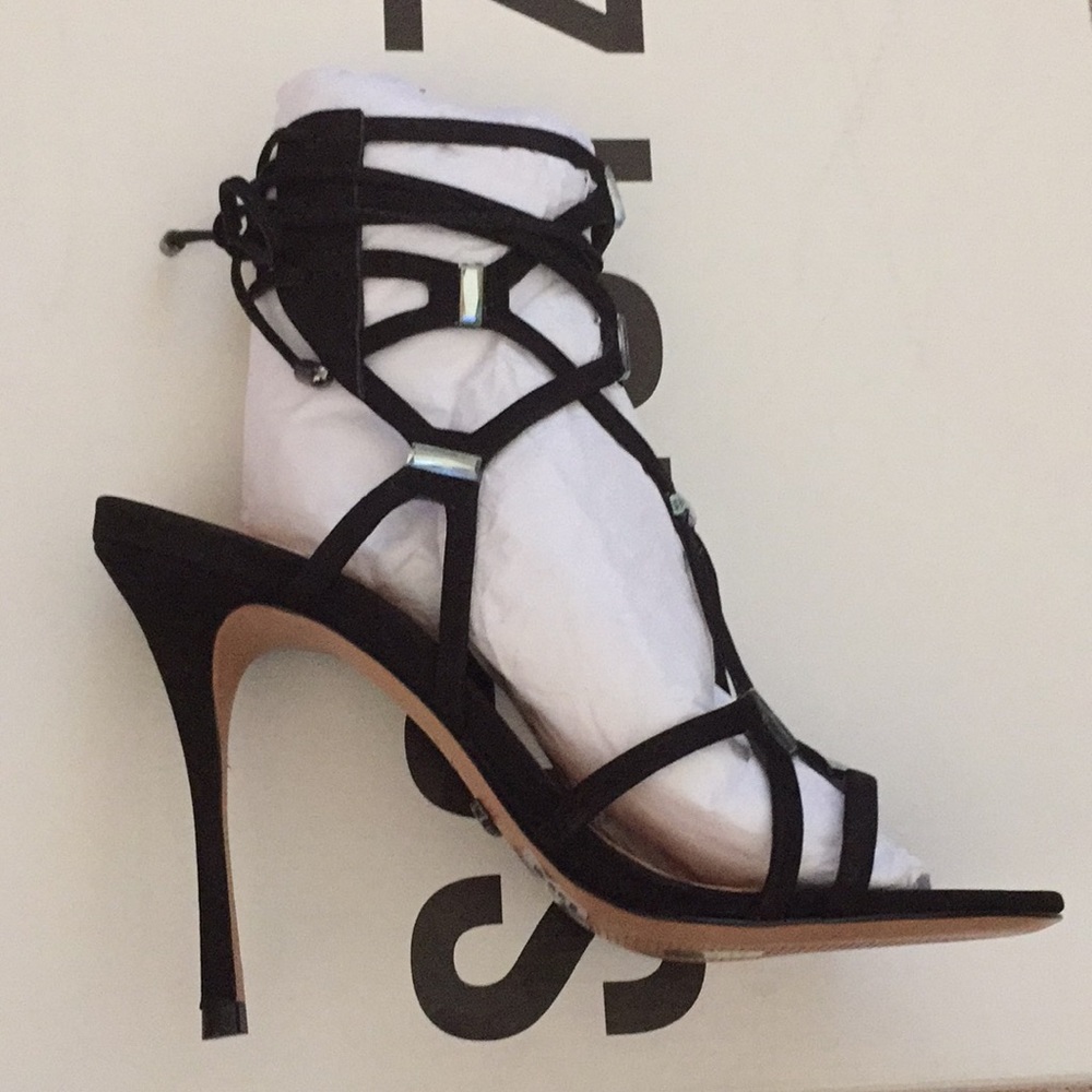 $200 Schutz Akilah Black Caged Dress Sandal